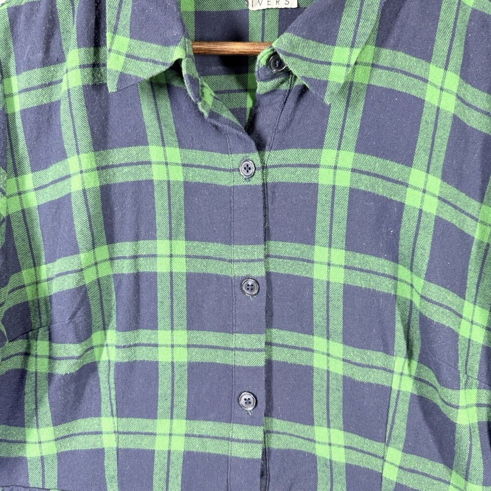 Joan Rivers Flannel Peplum Shirt Sz 12 Green Blue Cotton Plaid Button Down - Picture 3 of 13
